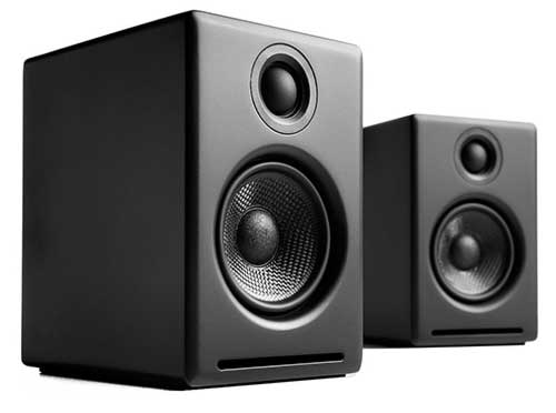 The Audioengine A2+B Powered Desktop Speakers we use