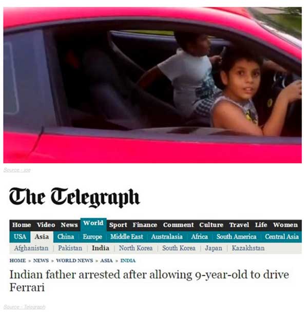 Muhammed Nisham's Son: 9 year old Ferrari driver His dad was arrested for letting him drive, but any 9 year old behind the wheels of a Ferrari incites a little bit of jealousy and a whole lot of hate. He's also the son of Muhammed Nisham, a prick if there ever was one.