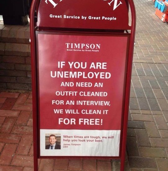 Free Suit Dry-Cleaning for the unemployed
