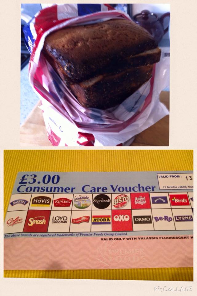 Burnt loaf of bread, message to the company = £3 gift card - Thanks to Finola