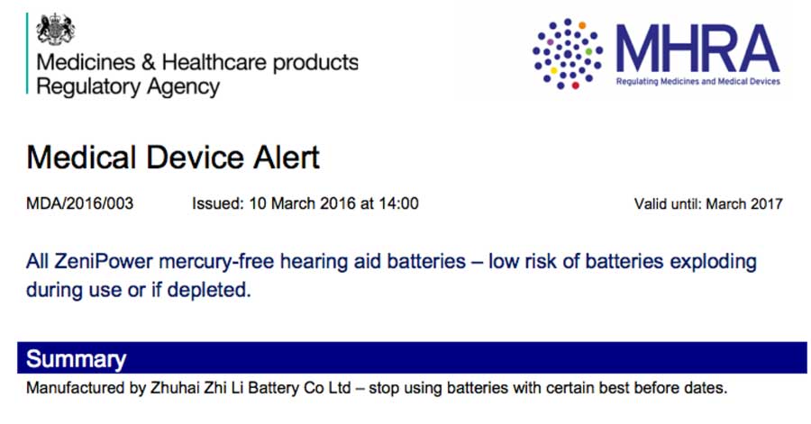 Government warns about Hearing aid batteries that can set fire