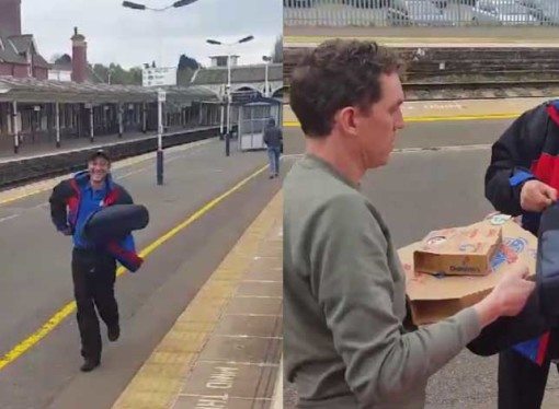 Guy gets on train with no food service – Orders a Pizza to his carriage!