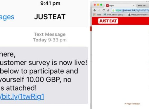 Just Eat hacking attempts – Dodgy spam texts offering £10 for survey!