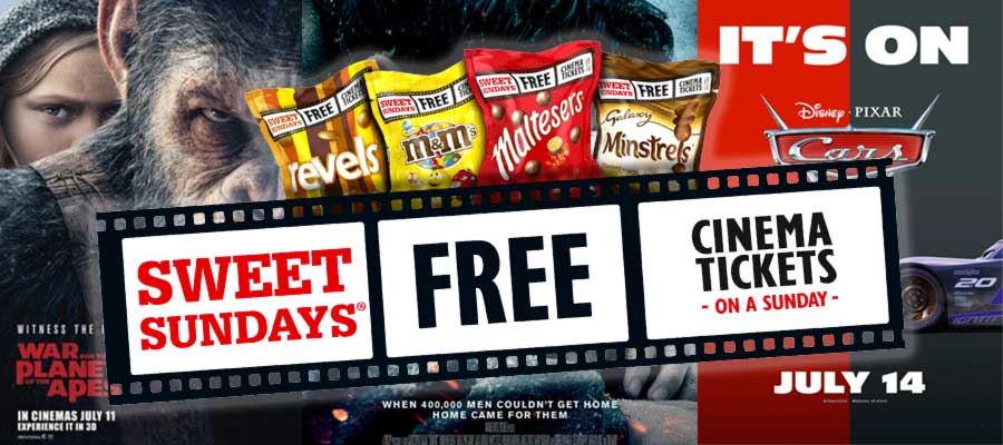 Sweet Sundays Returns = £3.00 for cinema ticket + 2 sharing bags of chocolate