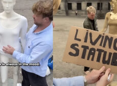 Two guys create a fake gold living statue and people actually pay to watch it!